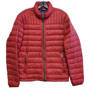 TOMMY HILFIGER Jacket Womens Small Red Full Zip Puffer Packable Winter Outdoor